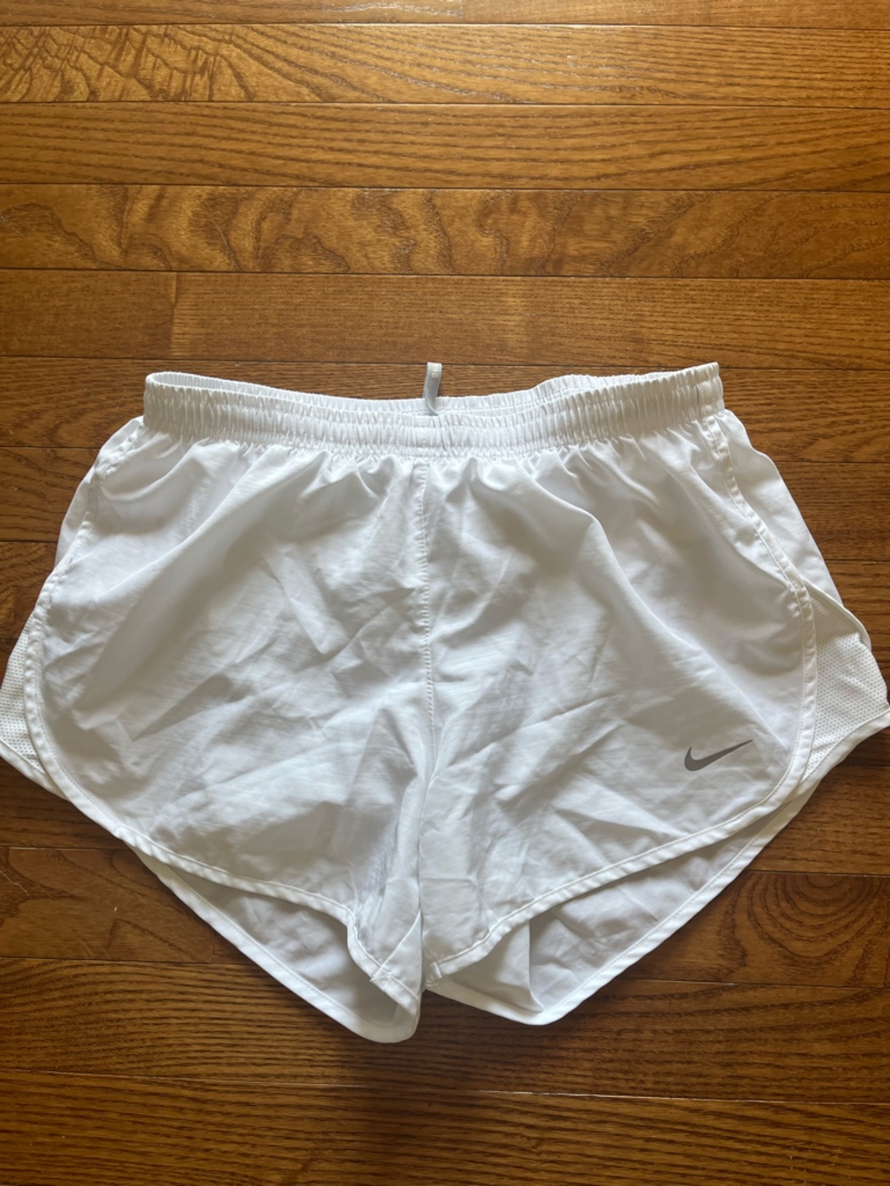Nike DRI-FIT White Athletic Running Shorts with Reflective Swoosh